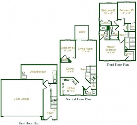 Floor plan for 4 beds, 2.5 baths, 1637 sqft