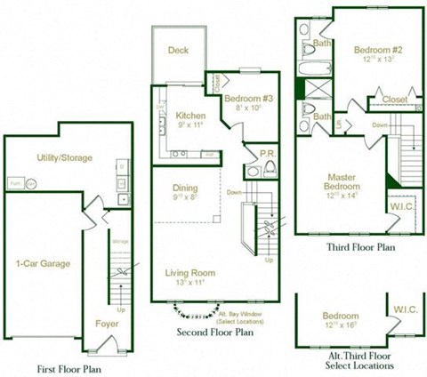 Floor plan for 3 beds, 2.5 baths, 1611 sqft