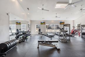 Spring Lake apartment for rent - A spacious gym with a variety of equipment including weights and cardio machines. at Stone Gate Apartments, Apartments, Spring Lake, NC