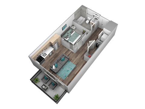 Floor plan for studio, 1 bath, 572 sqft