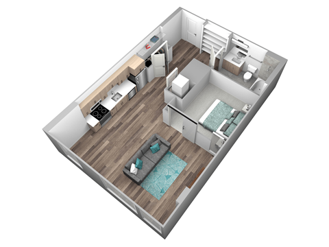 Floor plan for studio, 1 bath, 664 sqft
