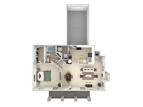 Floor plan for 1 bed, 1 bath, 1120 sqft