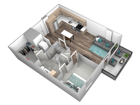 Floor plan for 1 bed, 1 bath, 677 sqft