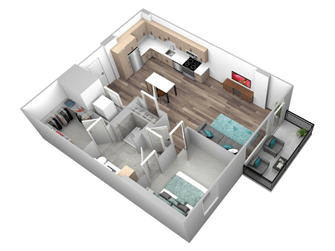 Floor plan for 1 bed, 1 bath, 661 sqft