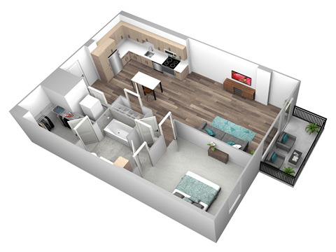 Floor plan for 1 bed, 1 bath, 762 sqft