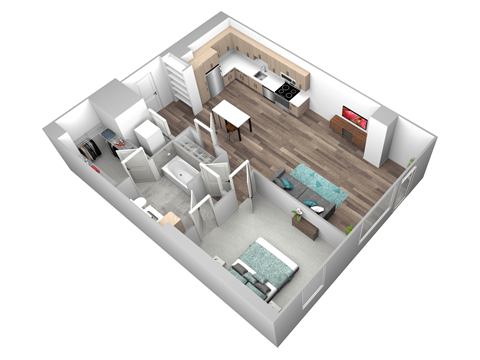 Floor plan for 1 bed, 1 bath, 805 sqft