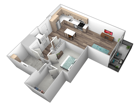 Floor plan for 1 bed, 1 bath, 673 sqft