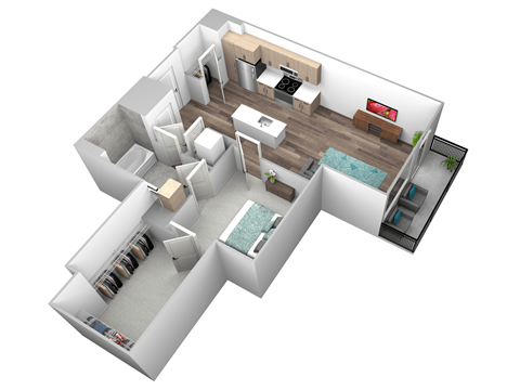Floor plan for 1 bed, 1 bath, 674 sqft