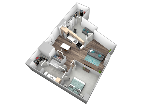 Floor plan for 1 bed, 1 bath, 894 sqft