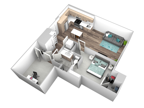 Floor plan for 1 bed, 1 bath, 801 sqft