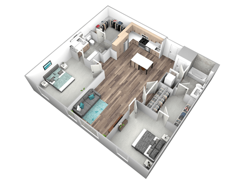 Floor plan for 2 beds, 2 baths, 1141 sqft