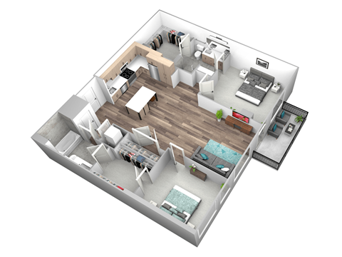 Floor plan for 2 beds, 2 baths, 1147 sqft