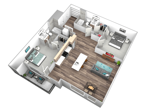 Floor plan for 2 beds, 2 baths, 1127 sqft