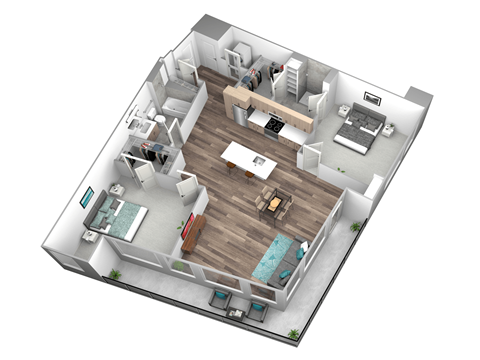 Floor plan for 2 beds, 2 baths, 1216 sqft