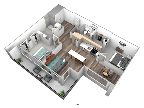 Floor plan for 2 beds, 2 baths, 1007 sqft