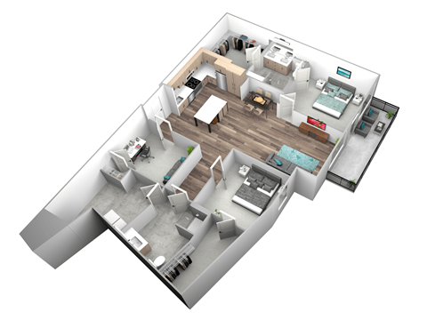 Floor plan for 2 beds, 2 baths, 1323 sqft