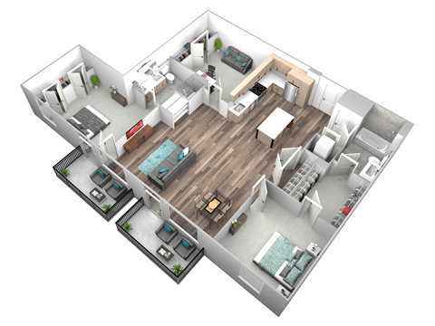 Floor plan for 2 beds, 2 baths, 1331 sqft