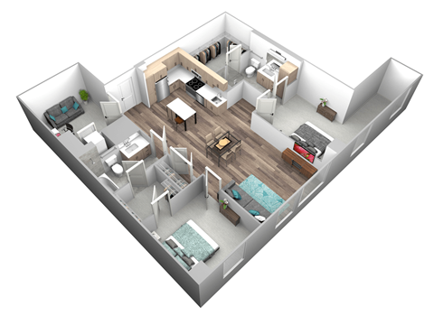 Floor plan for 2 beds, 2 baths, 1195 sqft