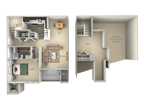 Floor plan for 1 bed, 1 bath, 1014 sqft