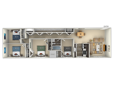 Floor plan for 4 beds, 1.5 baths, 1175 sqft