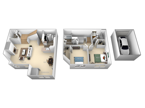 Floor plan for 2 beds, 2.5 baths, 1339 sqft