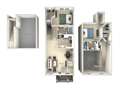 Floor plan for 2 beds, 2 baths, 1415 sqft