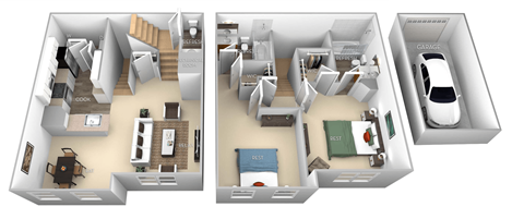Floor plan for 2 beds, 2.5 baths, 1123 sqft