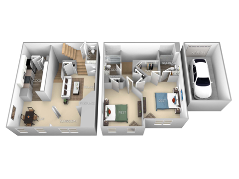 Floor plan for 2 beds, 2.5 baths, 1137 sqft