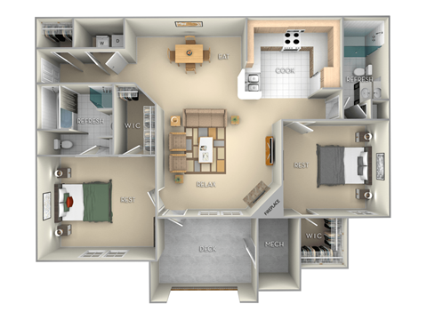 Floor plan for 2 beds, 2 baths, 1115 sqft