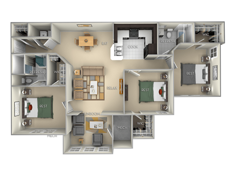 Floor plan for 3 beds, 2 baths, 1515 sqft