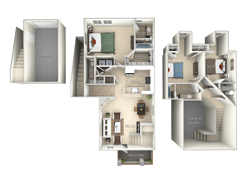Floor plan for 3 beds, 2.5 baths, 1545 sqft