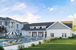 Columbia apartment for rent - A white house with a pool in front of it.at The Landings at Hard Scrabble, Columbia, 29203
