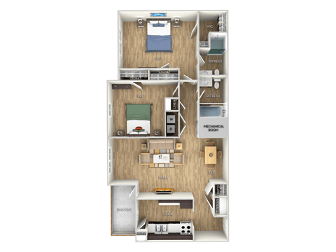 Floor plan for 2 beds, 2 baths, 1071 sqft