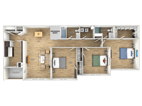 Floor plan for 3 beds, 2 baths, 1224 sqft