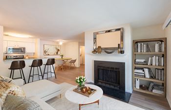 Living room with kitchen view