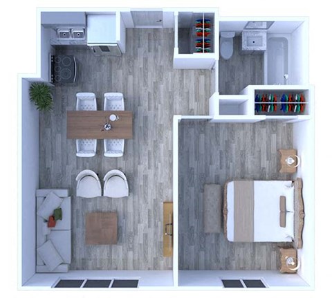 Floor plan for 1 bed, 1 bath, 515 sqft