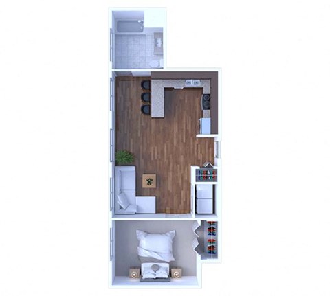 Floor plan for 1 bed, 1 bath, 586 sqft