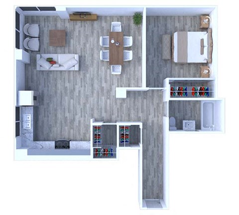 Floor plan for 1 bed, 1 bath, 753 sqft
