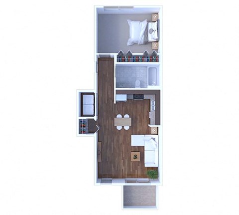 Floor plan for 1 bed, 1 bath, 632 sqft