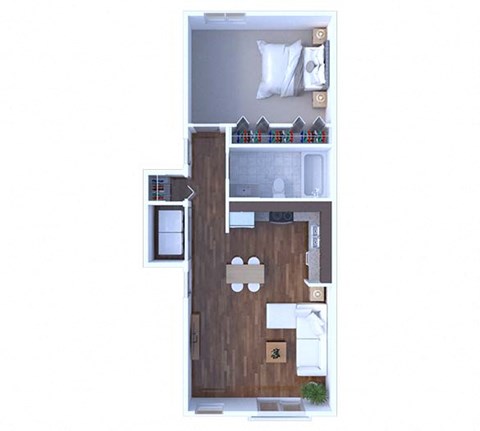 Floor plan for 1 bed, 1 bath, 632 sqft