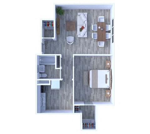 Floor plan for 1 bed, 1 bath, 582 sqft