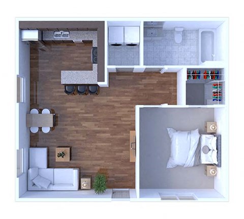 Floor plan for 1 bed, 1 bath, 872 sqft