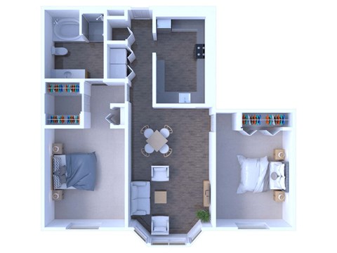 Floor plan for 2 beds, 1 bath, 875 sqft
