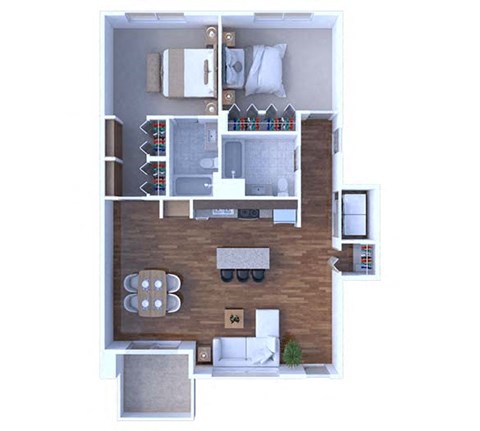 Floor plan for 2 beds, 2 baths, 1046 sqft