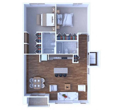 Floor plan for 2 beds, 2 baths, 1046 sqft