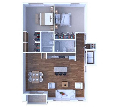 Floor plan for 2 beds, 2 baths, 1046 sqft