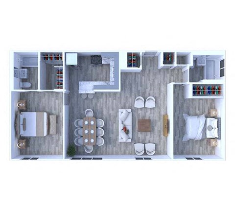 Floor plan for 2 beds, 2 baths, 1050 sqft