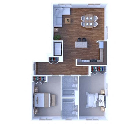 Floor plan for 2 beds, 2 baths, 1054 sqft