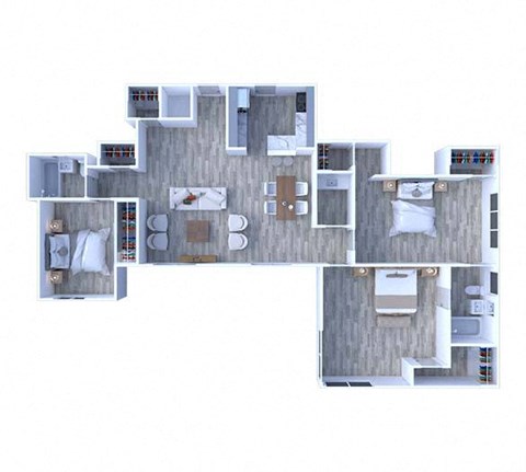 Floor plan for 3 beds, 2 baths, 1254 sqft