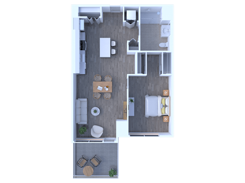 Floor plan for 1 bed, 1 bath, 751 sqft